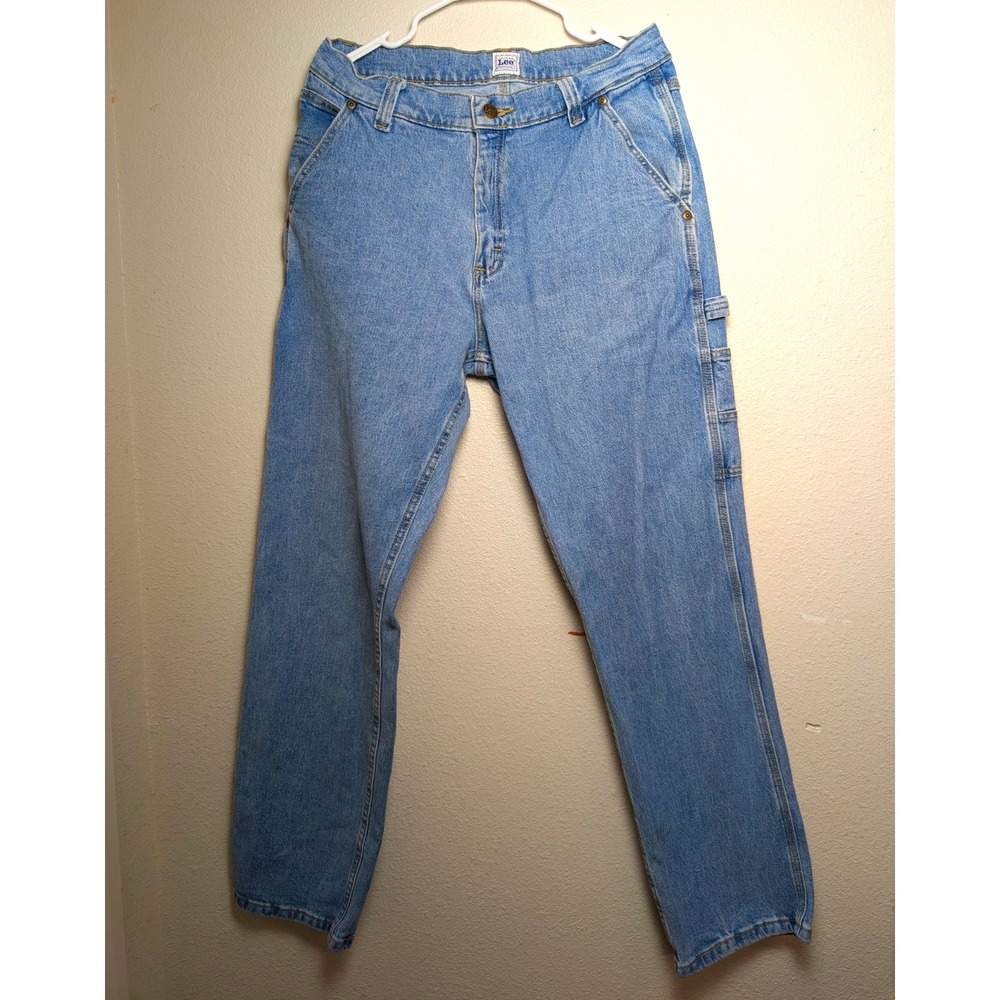 Lee Workwear Men's Light Wash Blue Denim Jeans Straight Leg Stretch Cargo Pocket
